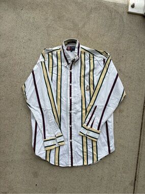 Vintage 90s Chaps Ralph Lauren Multi Stripe Button Down Shirt Medium Oversized